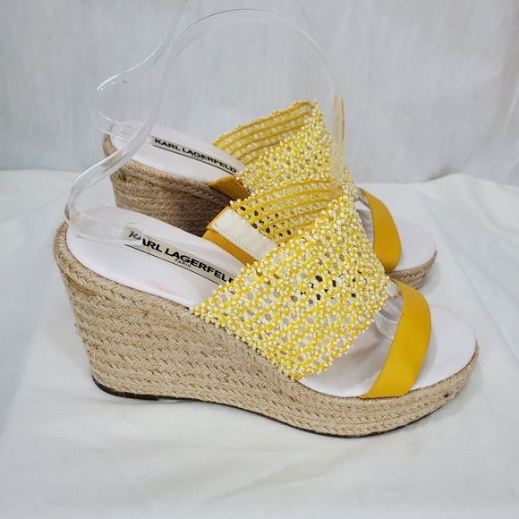Karl Lagerfeld Yellow Celie Cut Out Sandals  Espadrille Wedge Comfortable Sz 8 - Picture 7 of 15